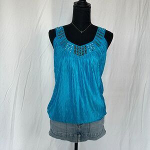 Vintage Heartsoul Top | Y2K 2000s Royal Blue Bubble Blouse